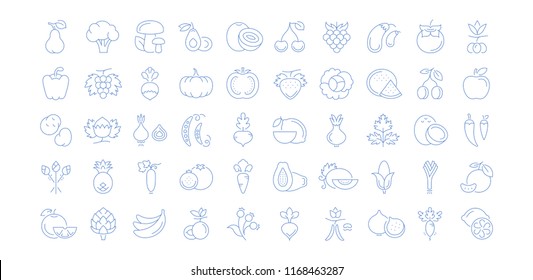 Set vector line icons in flat design Vegetable, Fruit and Healthy food with elements for mobile concepts and web apps. Collection modern infographic logo and pictogram.