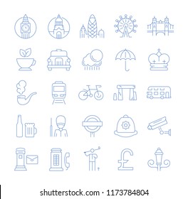 Set vector line icons in flat design London and England with elements for mobile concepts and web apps. Collection modern infographic logo and pictogram.