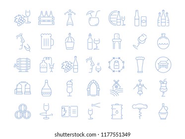 Set vector line icons in flat design Alcoholic Drinks with elements for mobile concepts and web apps. Collection modern infographic logo and pictogram.