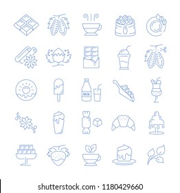 Set vector line icons in flat design chocolate, dessert, cacao and candy with elements for mobile concepts and web apps. Collection modern infographic logo and pictogram.