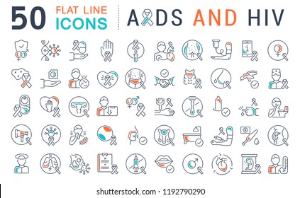 Set of vector line icons with flat elements of AIDS and HIV for modern concepts, web and apps. Set of vector line icons with flat elements of AIDS and HIV for modern concepts, web and apps.