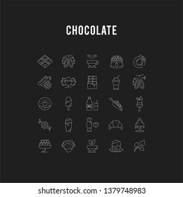Set vector line icons in flat design chocolate, dessert, cacao and candy with elements or mobile concepts and web apps. Collection modern infographic logo and pictogram.