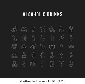 Set vector line icons in flat design Alcoholic Drinks with elements for mobile concepts and web apps. Collection modern infographic logo and pictogram.