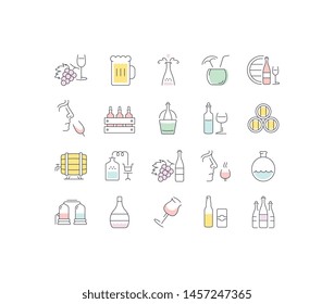 Set vector line icons in flat design Alcoholic Drinks with elements for mobile concepts and web apps. Collection modern infographic logo and pictogram.