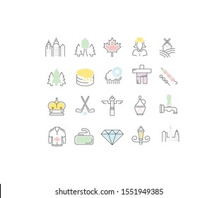 Set vector line icons in flat design Vancouver and Canada with elements for mobile concepts and web apps. Collection modern infographic logo and pictogram.