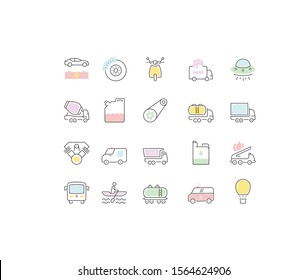 Set vector line icons in flat design transport, mechanics, electronics with elements for mobile concepts and web apps. Collection modern infographic logo and pictogram.