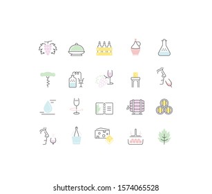 Set vector line icons in flat design wine making, grape cultivation, tasting, storage and sale of wine with elements for mobile concepts and web apps. Collection modern infographic logo and pictogram.