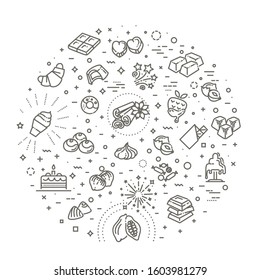 Set vector line icons in flat design chocolate