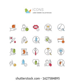 Set of vector line icons with flat elements of AIDS and HIV for modern concepts, web and apps. Set of vector line icons with flat elements of AIDS and HIV for modern concepts, web and apps.