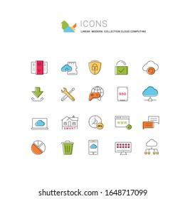 Set vector line icons in flat design with elements cloud computing for mobile concepts and web apps. Collection modern infographic logo and pictogram.