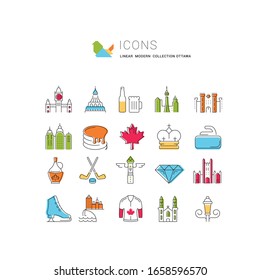 Set vector line icons in flat design Ottawa, Canada and North America with elements for mobile concepts and web apps. Collection modern infographic logo and pictogram.
