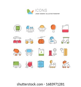 Set vector line icons in flat design transport, mechanics, electronics with elements for mobile concepts and web apps. Collection modern infographic logo and pictogram.
