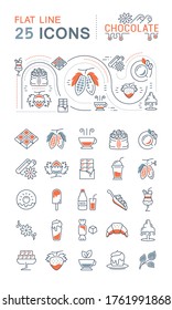 Set vector line icons in flat design chocolate, dessert, cacao and candy with elements for mobile concepts and web apps. Collection modern infographic logo and pictogram.