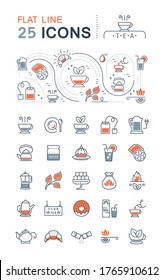 Set vector line icons in flat design tea and breakfast with elements for mobile concepts and web apps. Collection modern infographic logo and pictogram.