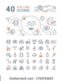 Set vector line icons in flat design wine making, grape cultivation, tasting, storage and sale of wine with elements for mobile concepts and web apps. Collection modern infographic logo and pictogram.