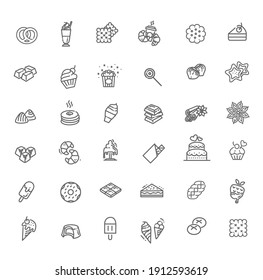 Set vector line icons in flat design chocolate, dessert and candy