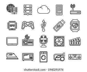 Set vector line icons in flat design technology. Collection modern infographic logo and pictogram. Smart city, house , internet of things, online payment. Elements for mobile concepts.