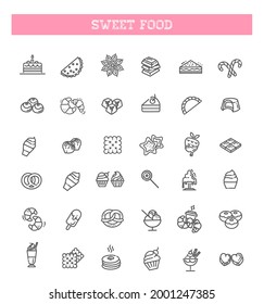 Set vector line icons in flat design chocolate, dessert and candy