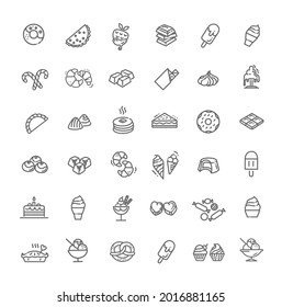 Set vector line icons in flat design chocolate, dessert and candy