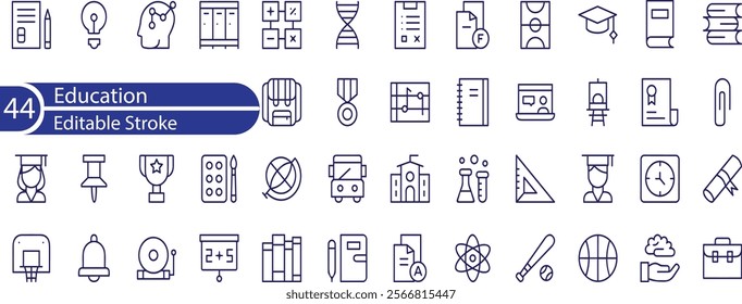 Set vector line icons in flat design education, school and university with elements for mobile concepts and web apps.