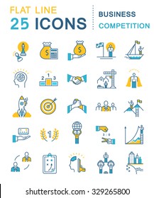 Set vector line icons in flat design business competition, leadership development, people management with elements for mobile concepts and web apps. Collection modern infographic logo and pictogram