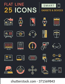 Set vector line icons in flat design smart device and gadgets smart, home, car drones and other device with elements for mobile concepts and web apps. Collection modern infographic logo and pictogram