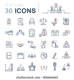 Set vector line icons in flat design voting and elections. Collection politics symbol with elements for mobile concepts and web apps. Collection modern infographic logo and pictogram.