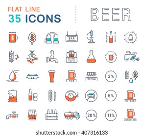 Set vector line icons in flat design beer, bottle, glass, mug and pub logo with elements for mobile concepts and web apps. Collection modern infographic logo and pictogram.