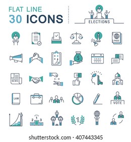 Set vector line icons in flat design voting and elections. Collection politics symbol with elements for mobile concepts and web apps. Collection modern infographic logo and pictogram.