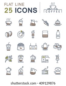 Set vector line icons in flat design coffee and coffee shop with elements for mobile concepts and web apps. Collection modern infographic logo and pictogram.