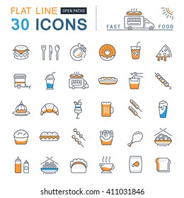 Set vector line icons in flat design fast food and Chinese food with elements for mobile concepts and web apps. Collection modern infographic logo and pictogram.