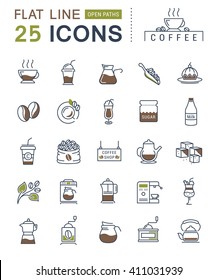 Set vector line icons in flat design coffee and coffee shop with elements for mobile concepts and web apps. Collection modern infographic logo and pictogram.