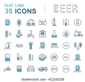 Set vector line icons in flat design beer, bottle, glass, mug and pub logo with elements for mobile concepts and web apps. Collection modern infographic logo and pictogram.