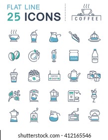 Set vector line icons in flat design coffee and coffee shop with elements for mobile concepts and web apps. Collection modern infographic logo and pictogram.