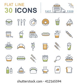 Set vector line icons in flat design fast food and Chinese food with elements for mobile concepts and web apps. Collection modern infographic logo and pictogram.