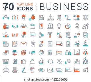 Set vector line icons in flat design business, finance and teamwork with elements for mobile concepts and web apps. Collection modern infographic logo and pictogram.