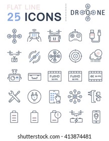 Set vector line icons in flat design drones and flying gadgets with elements for mobile concepts and web apps. Collection modern infographic logo and pictogram.