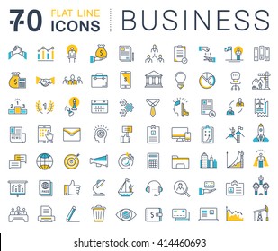 Set vector line icons in flat design business, finance and teamwork with elements for mobile concepts and web apps. Collection modern infographic logo and pictogram.