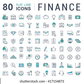 Set vector line icons in flat design finance and business with elements for mobile concepts and web apps. Collection modern infographic logo and pictogram.