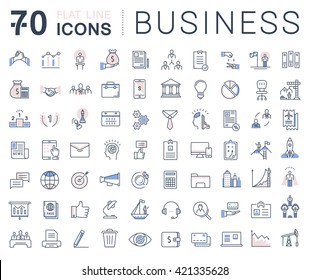 Set vector line icons in flat design business, finance and teamwork with elements for mobile concepts and web apps. Collection modern infographic logo and pictogram.