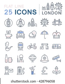 Set vector line icons in flat design London and England with elements for mobile concepts and web apps. Collection modern infographic logo and pictogram.