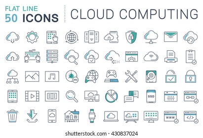 Set vector line icons in flat design with elements cloud computing for mobile concepts and web apps. Collection modern infographic logo and pictogram.