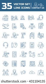 Set vector line icons in flat design with support center elements for mobile concepts and web apps. Collection modern infographic logo and pictogram.