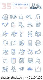Set vector line icons in flat design with support center elements for mobile concepts and web apps. Collection modern infographic logo and pictogram.