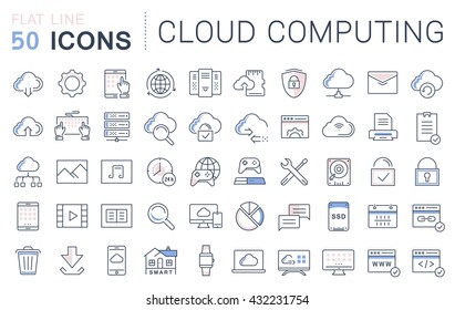 Set vector line icons in flat design with elements cloud computing for mobile concepts and web apps. Collection modern infographic logo and pictogram.