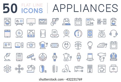 Set vector line icons in flat design appliance, smart devices and gadgets, modern web icons and symbols with elements for mobile concepts and web apps. Collection modern infographic logo and pictogram