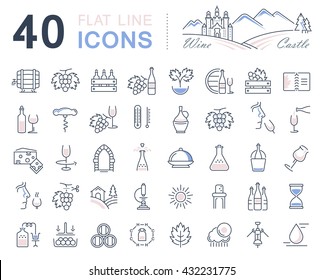 Set vector line icons in flat design wine making, grape cultivation, tasting, storage and sale of wine with elements for mobile concepts and web apps. Collection modern infographic logo and pictogram.