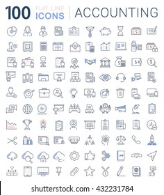 Set vector line icons in flat design accounting, finance and business with elements for mobile concepts and web apps. Collection modern infographic logo and pictogram.