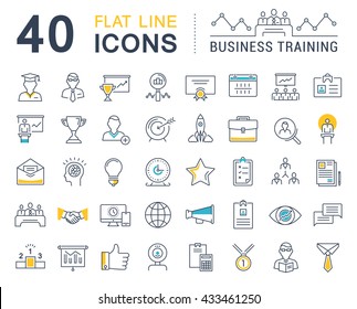 Set vector line icons in flat design business training and development, training course, business meeting with elements for mobile concepts and web apps. Collection modern infographic logo and sign.