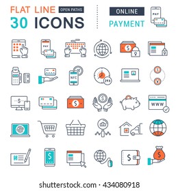 Set vector line icons in flat design online banking, payment and online shopping with elements for mobile concepts and web apps. Collection modern infographic logo and pictogram.